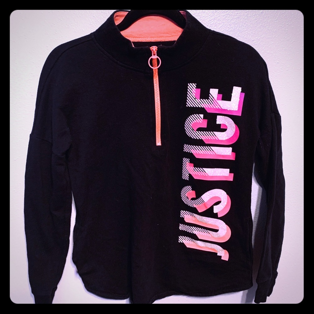 Justice Active 1/4 Zip Black Pink Hoodie 14/16